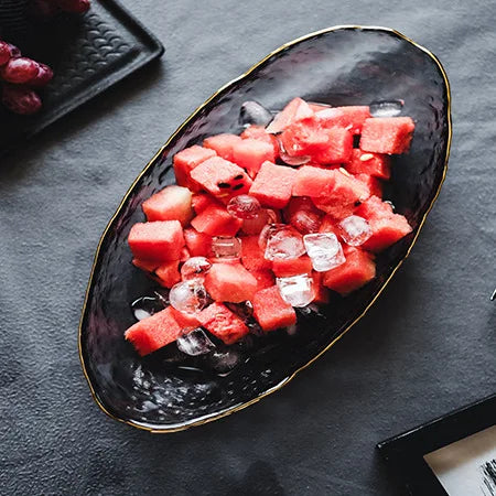 Glass Plate Irregular Dinner Plates Gold Glass Dishes Creative Salad Bowl Transparent Plate Glass Bowl and Dish Set Dessertplate