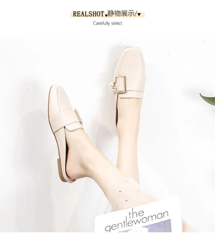 Damen Slipper 2025 - Mode Leder Loafer Ohne Absatz - Slip-On Sommer Outdoor Leichte Walking Schuhe