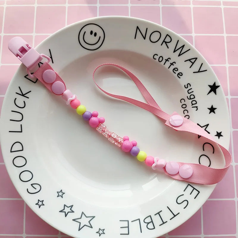 Baby Schnuller Clip Kette Silikon Perlen - Verstellbare Befestigung Nippel Dummy Halter - Anhänger für Mädchen Neugeborene Zubehör Geschenke