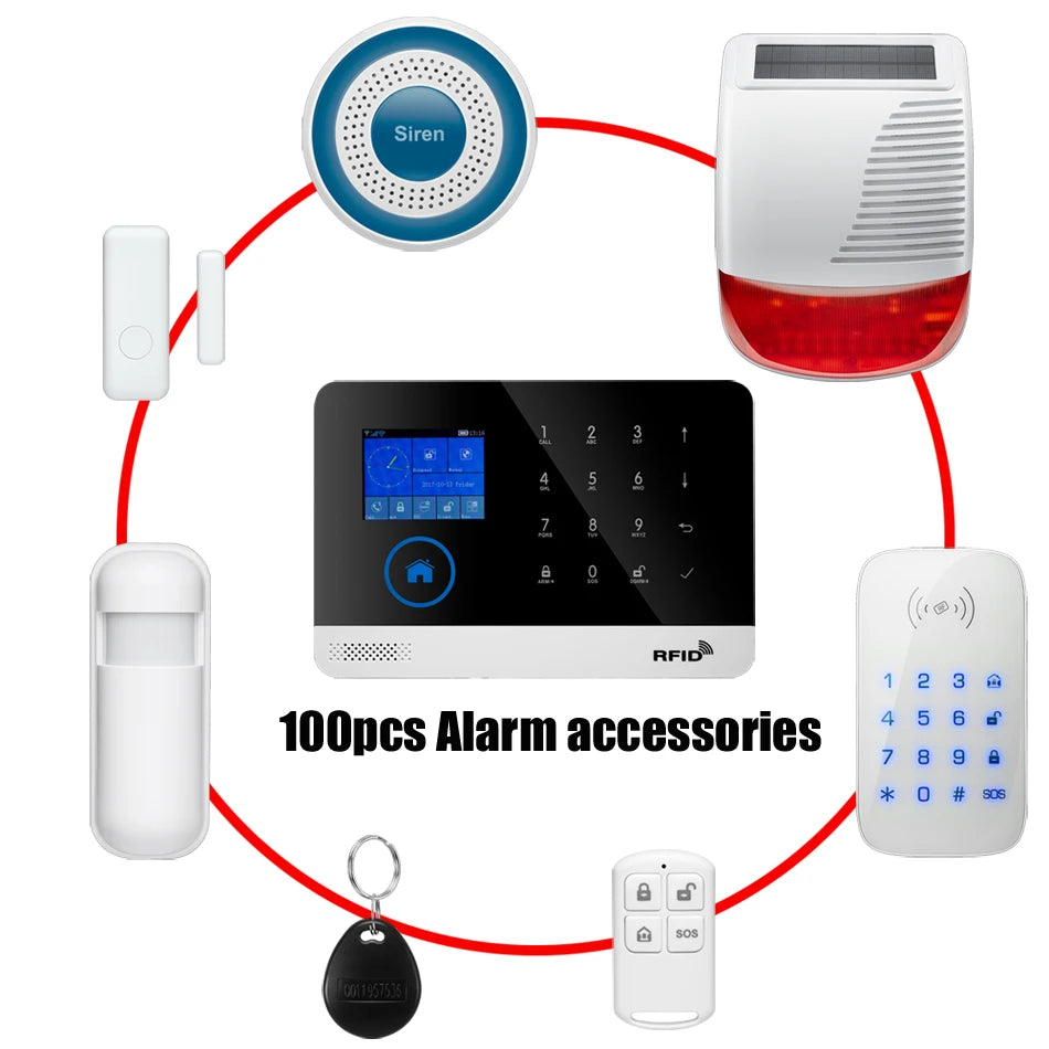 Alarmanlage 2025: Wireless Tuya APP SIM GSM Home RFID Burglar Security - LCD Touch Keyboard WIFI GSM Alarm System Sensor Kit Russian Spanish Voice Collection