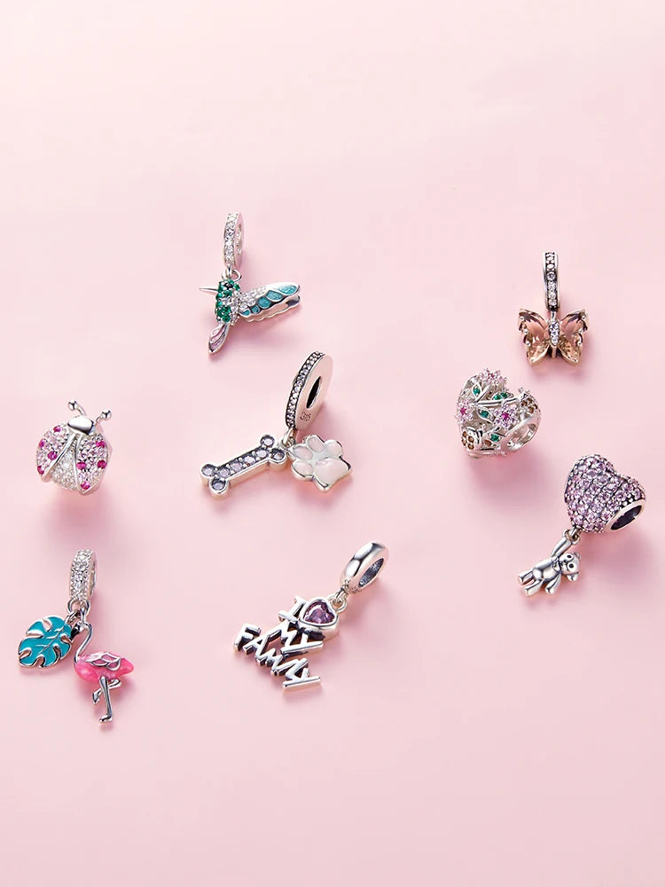 Sterling Silber Anhänger: WOSTU 925 DIY Armband Charms AAA Cubic Zirkonia - Haustier Kamera Biene Kaffee Marienkäfer Perlen Original 1.9g