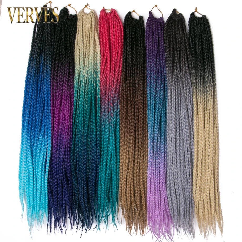 VERVES Crochet Braids Sintetic 24 inch Box Braid 22 Rădăcini/Buc Extensii de Păr Ombre Împletit Fibră Călduroasă Împletitură Vrac Roz, Negru