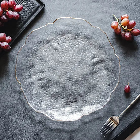 Glass Plate Irregular Dinner Plates Gold Glass Dishes Creative Salad Bowl Transparent Plate Glass Bowl and Dish Set Dessertplate