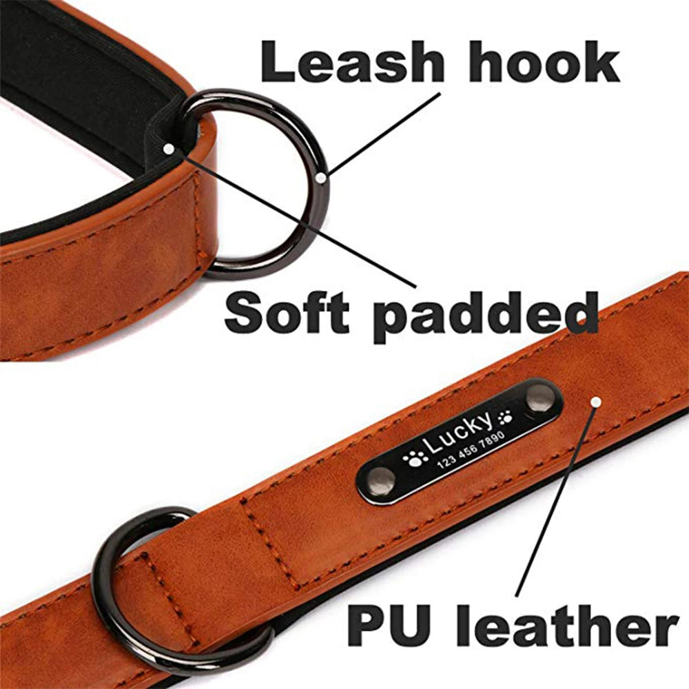 Anpassen Luxus Große Kleine Big Hund Halsband Leder Personalisiert, Breit Leder Personalisiert Halsband für Hunde Name Graviert