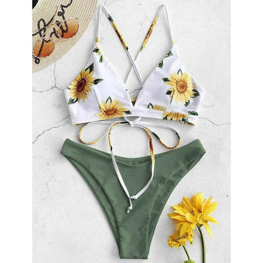 Damen Bikini Set - Sonnenblumen-Druck Schwimwear für Frauen Premium Beach Fashion - Golden Bridge Store