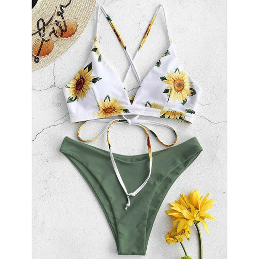 Damen Bikini Set - Sonnenblumen-Druck Schwimwear für Frauen Premium Beach Fashion - Golden Bridge Store