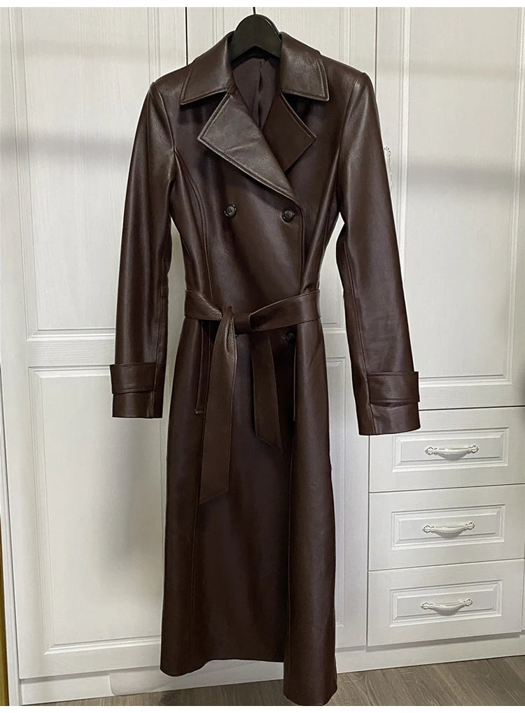 Lautaro Trench Weinrot Fauxleder Lang - Größe XXL