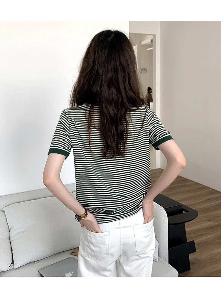 T Shirt For Women 2023 Tops Mujer Striped Short Sleeve Summer Korean Fashion T-shirts Casual O Neck Tshirts Tee Shirt Femme Top