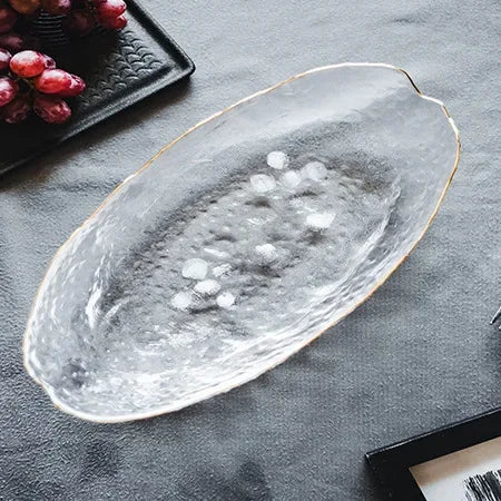 Glass Plate Irregular Dinner Plates Gold Glass Dishes Creative Salad Bowl Transparent Plate Glass Bowl and Dish Set Dessertplate - Golden Bridge Store