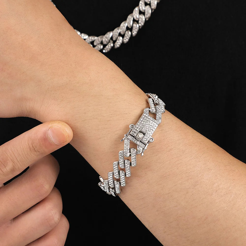 Luxus Mode Punk Strass Armband Für Frauen Männer Hiphop Cuban Link Armbänder Einfach Design Golden Silber Farbe Schmuck Geschenk