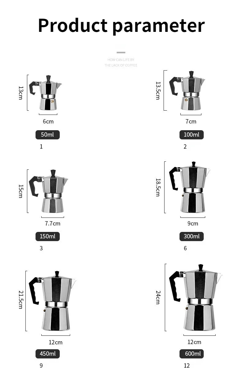 Moka Pot Italian Coffee Machine Espresso Aluminum Geyser Coffee Maker Kettle Latte Stove Classic Coffee Barista Accessories600ml