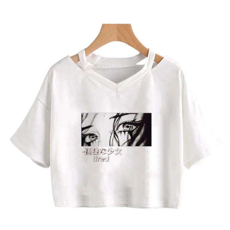 Tricou femei amuzant anime tricou haine gotice y2k elegant Harajuku supradimensionat topuri-tee Ulzzang negru femeie top casual sling tee