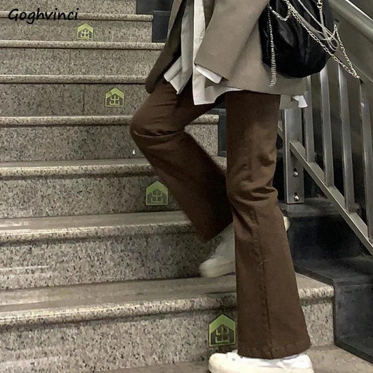 Damen Jeans 2025 - Brown Denim Fashion All-match Boot Cut Korean Style Street - Golden Bridge Store