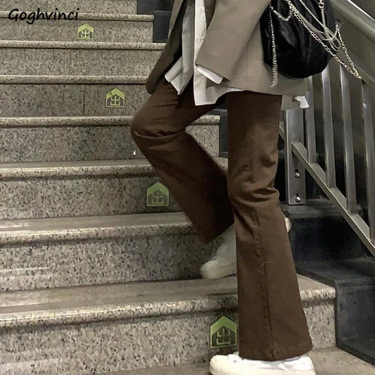 Damen Jeans 2025 - Brown Denim Fashion All-match Boot Cut Korean Style Street - Golden Bridge Store