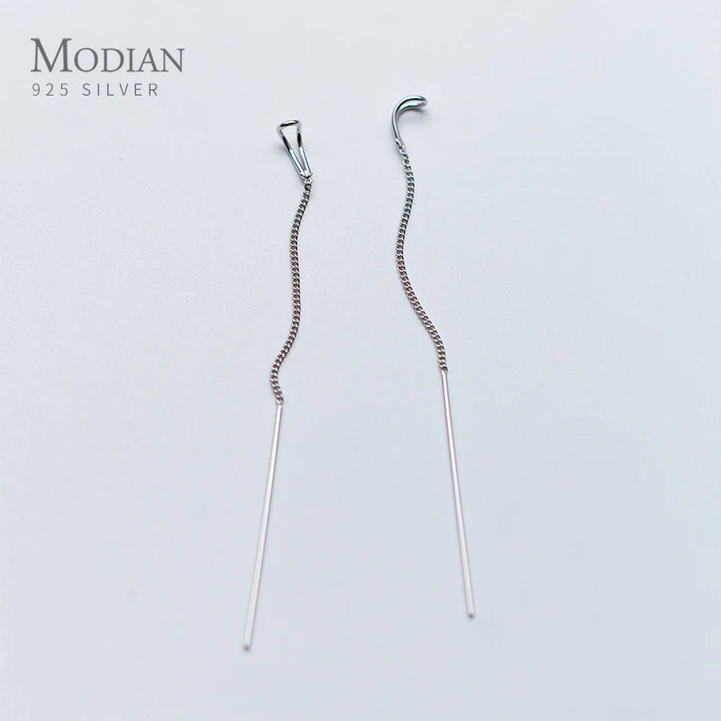 Moderne Minimalistische Einfache Charm Lange Kette Tropfen Ohrringe für Frauen Mädchen 925 Sterling Silber