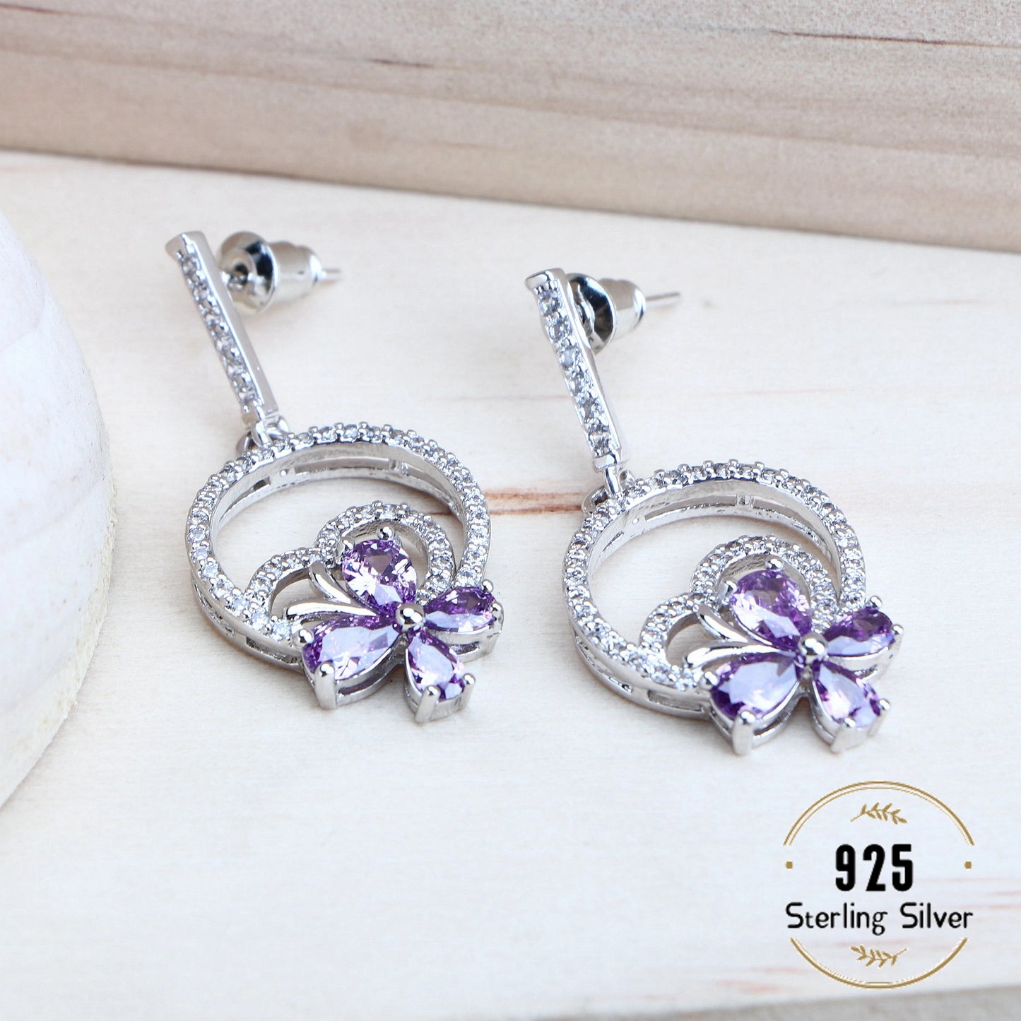 Lila Zirkonia Silber 925 Braut Schmuck Sets - Für Damen Kostüm Schmuck Armbänder - Hochzeit Ringe Ohrringe Anhänger Halskette