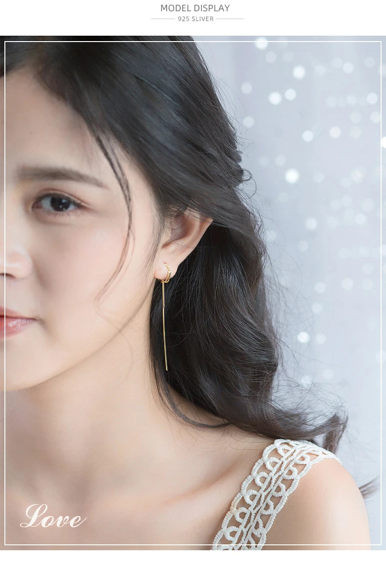 Cercei lungi cu pandantiv, minimalisti moderni, cu farmec simplu, pentru femei și fete, din argint 925