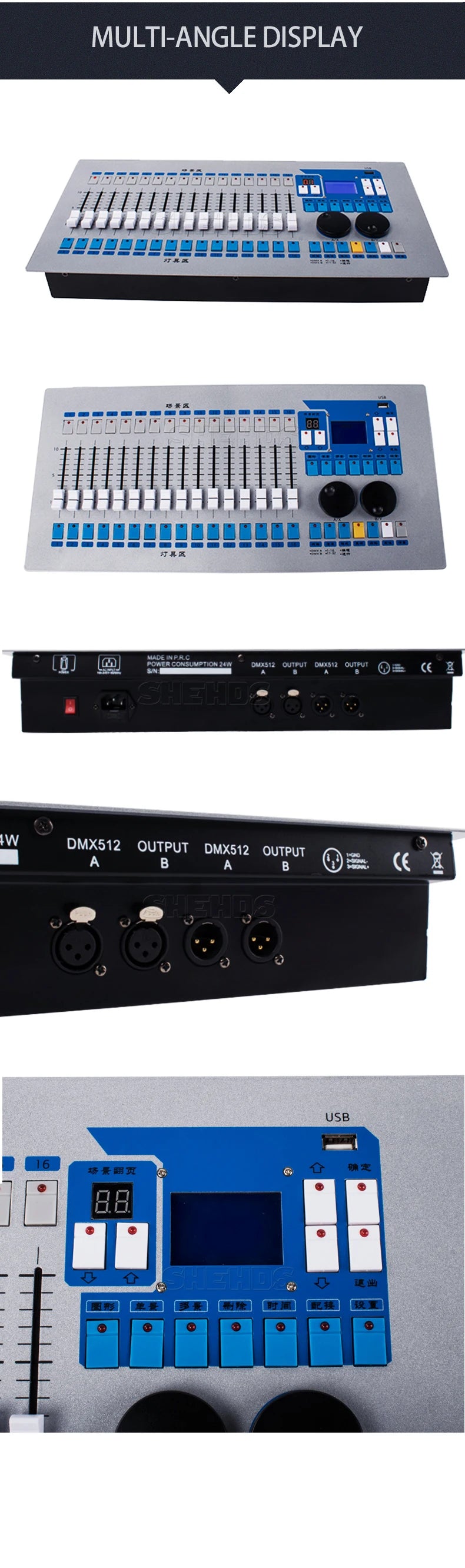 Controler DMX SHEHDS 1024/consolă 192 pentru iluminare Par, lumină cu cap mobil, standard internațional, DJ, discotecă, nunți, concerte