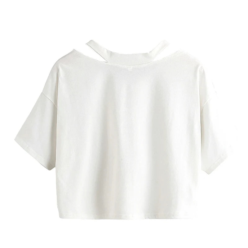 Tricou femei amuzant anime tricou haine gotice y2k elegant Harajuku supradimensionat topuri-tee Ulzzang negru femeie top casual sling tee