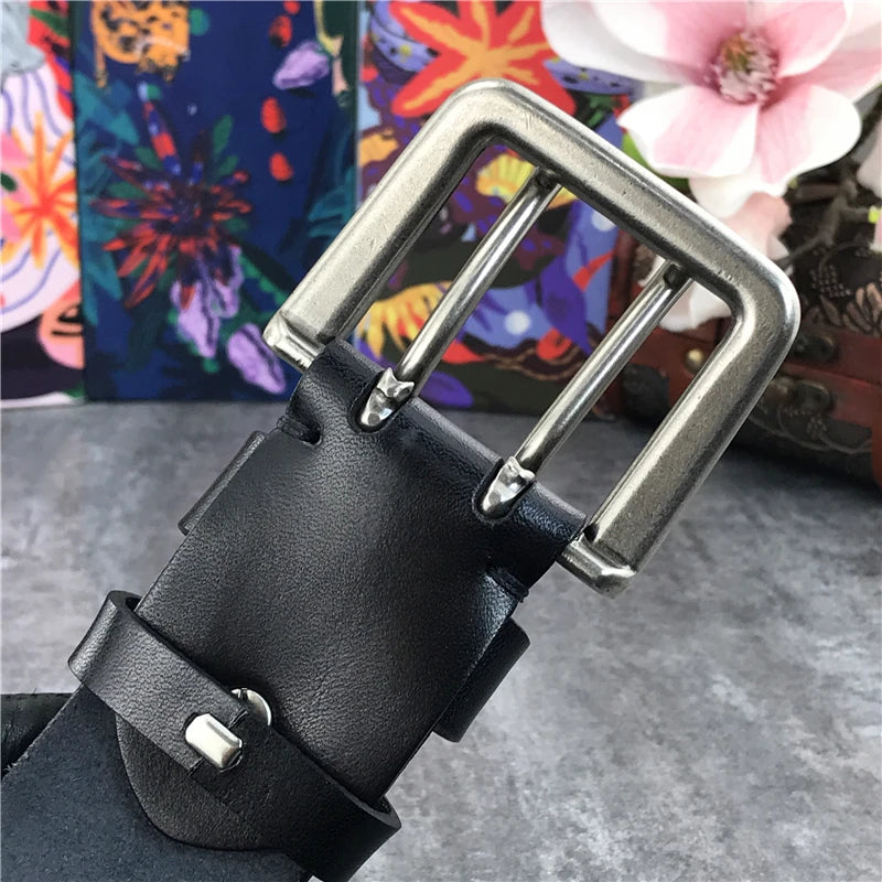 Herren Ledergürtel 2025 - Super Wide 4.2CM Luxury Thick Genuine Leather Double Buckle