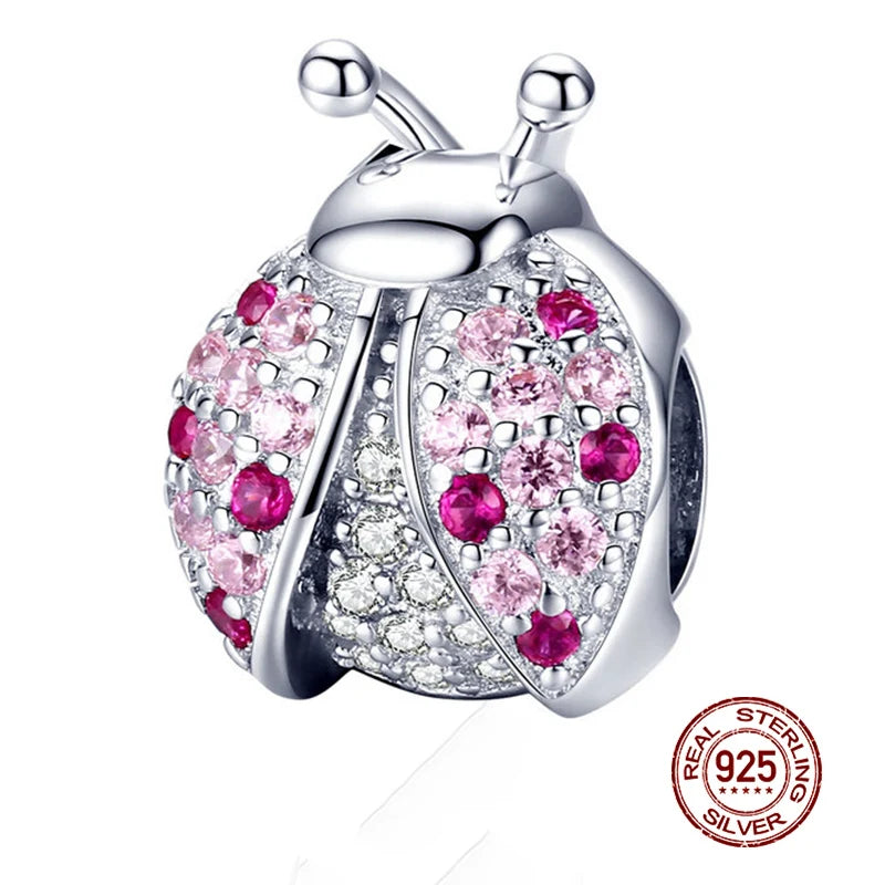 Sterling Silber Anhänger: WOSTU 925 DIY Armband Charms AAA Cubic Zirkonia - Haustier Kamera Biene Kaffee Marienkäfer Perlen Original 1.9g