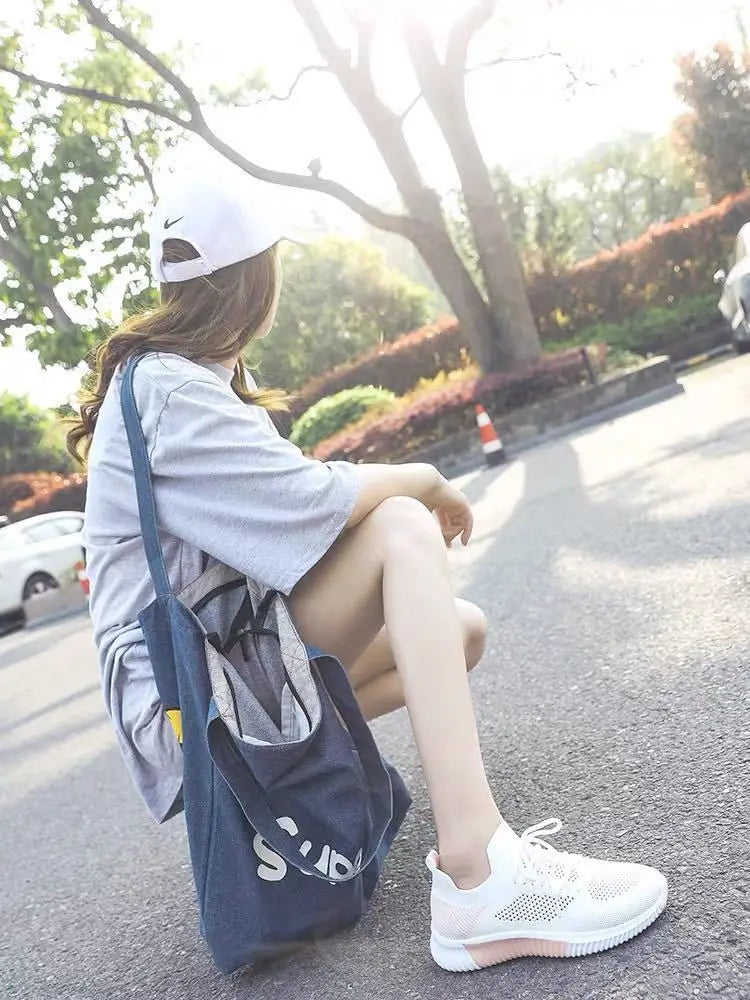 Women's Shoes 2021 Spring White New Breathable Sports Mesh Versatile Summer Hollow Walking Flying Woven No-slip Ladies Sneakers