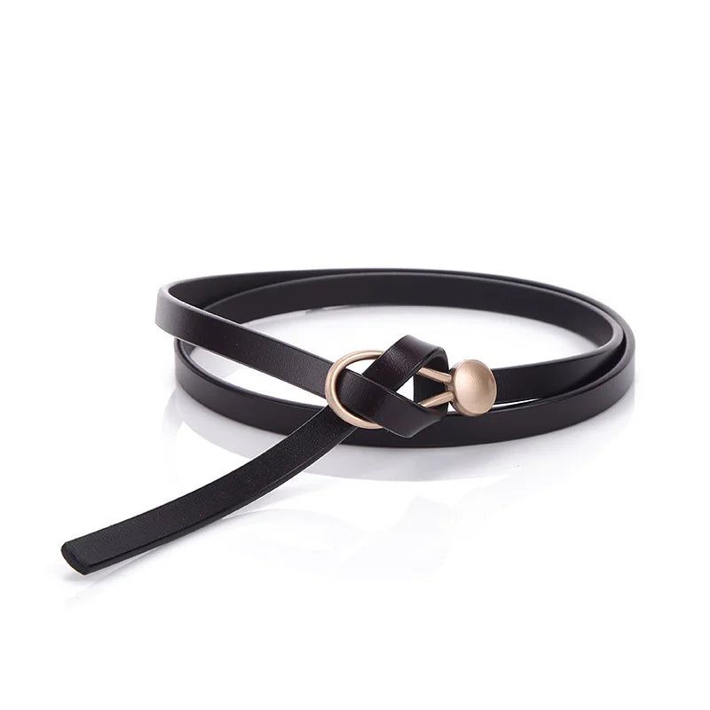 Designer Belts For Women Genuine Leather Knot Dress Belt Long Thin Waistband Gold Buckle Black Ceinture Femme Easy Cummerbunds