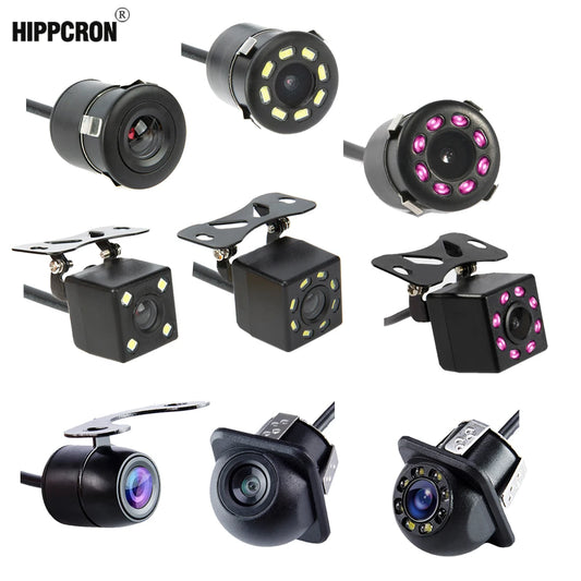 Hippcron Cameră de parcare auto cu vedere din spate cu 4 LED-uri, viziune nocturnă, monitor parcare inversă, CCD, impermeabil, 170 de grade, video HD