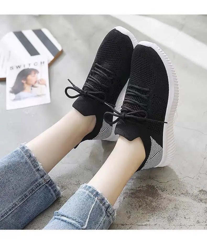 Women's Shoes 2021 Spring White New Breathable Sports Mesh Versatile Summer Hollow Walking Flying Woven No-slip Ladies Sneakers