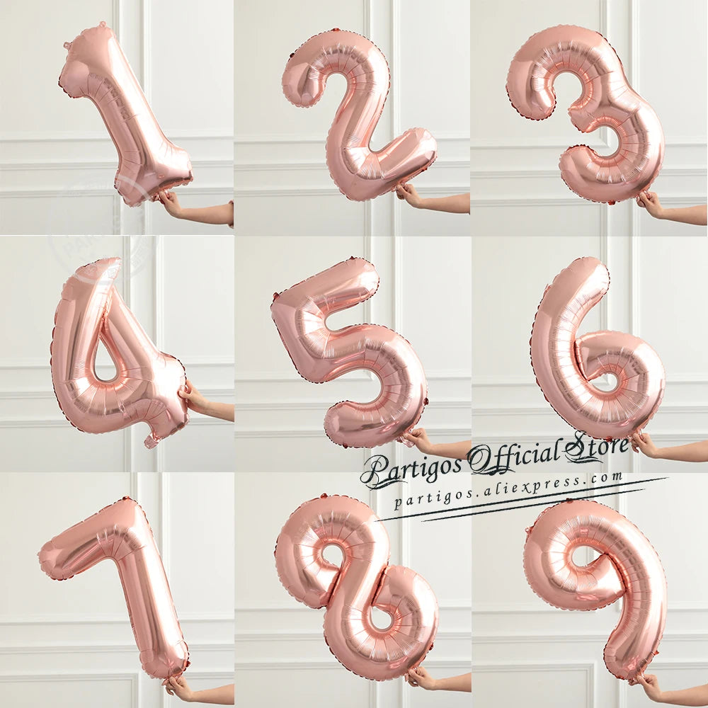 PartyPro Roségold Zahlenballons - Set 10 Stück 16 30 40Zoll