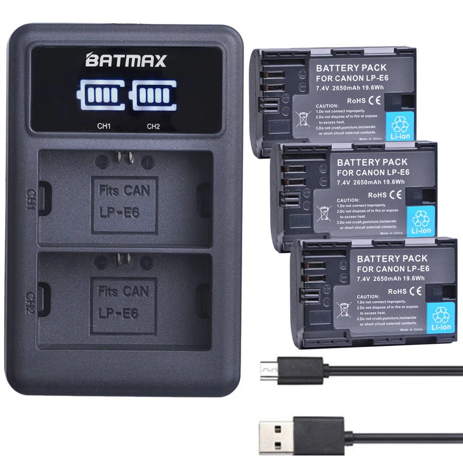 Batmax LP E6 Batterie 2650mAh 7.4V - Dual Ladegerät