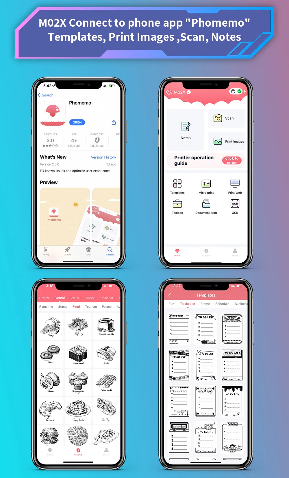 Mini-Drucker 2025: Phomemo M02 X Mini Thermal Blue Tooth Inkless Compatible 53/15/25mm Pocket Printer for Kids Gift Collection