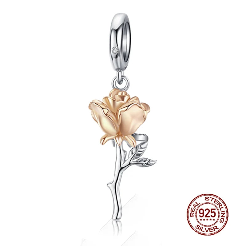 Sterling Silber Anhänger: WOSTU 925 DIY Armband Charms AAA Cubic Zirkonia - Haustier Kamera Biene Kaffee Marienkäfer Perlen Original 1.9g