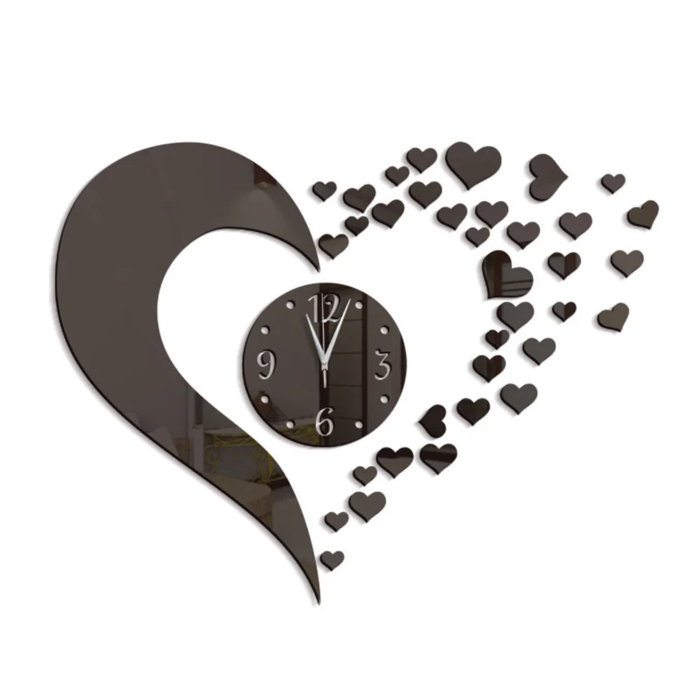 Nordic Creative DIY Acrylic Mirror Love Combination Wall Clock Living Room Bedroom Decoration Fashion Personality Watch