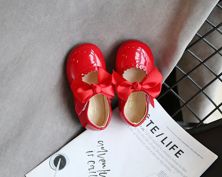 Baby Prinzessin Mädchen Schuhe 2025 - Frühling Herbst Süße Schleife Lackleder - Tanzschuhe Erste Laufschuhe Kinder
