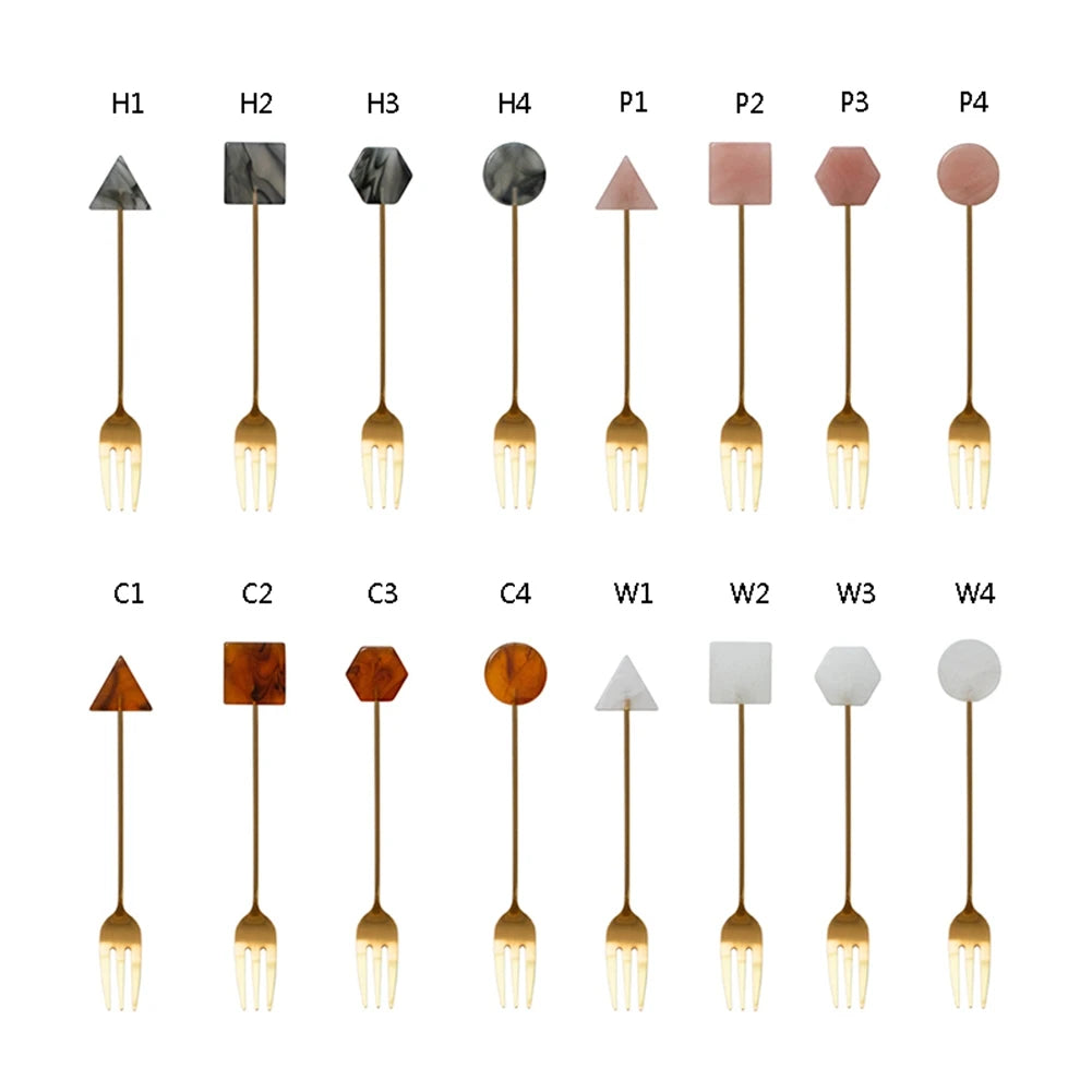 Besteck-Set 2025: 4pcs Gold-Plated Geometric-Shape - INS Coffee Collection