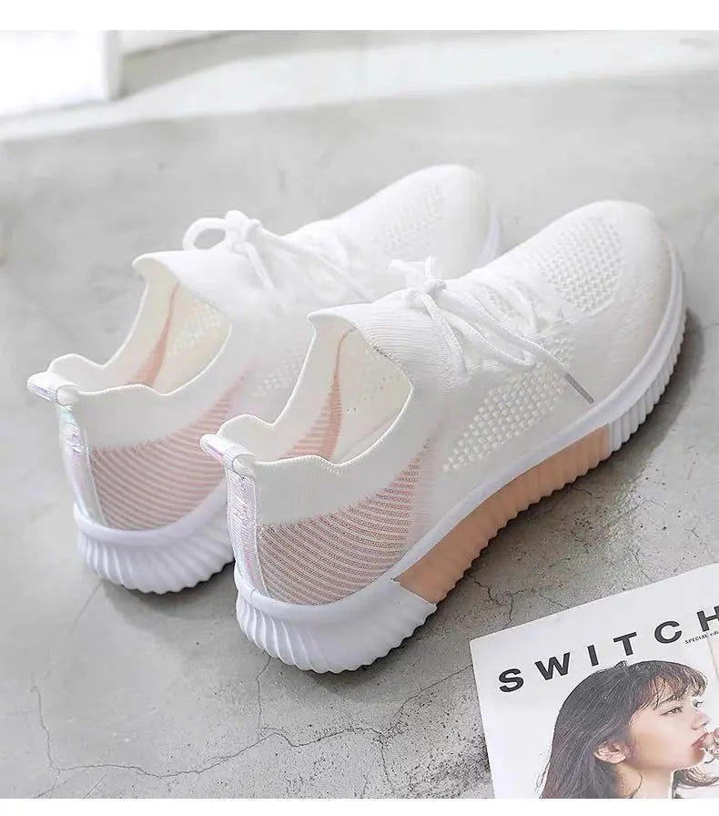 Women's Shoes 2021 Spring White New Breathable Sports Mesh Versatile Summer Hollow Walking Flying Woven No-slip Ladies Sneakers