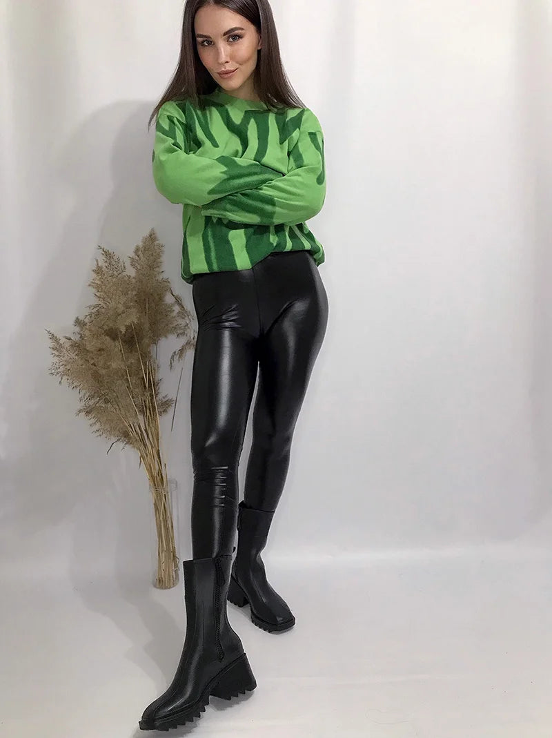 BIVIGAOS Mode PU-Leder Leggings - Hohe Taille, Fleece, S-XL