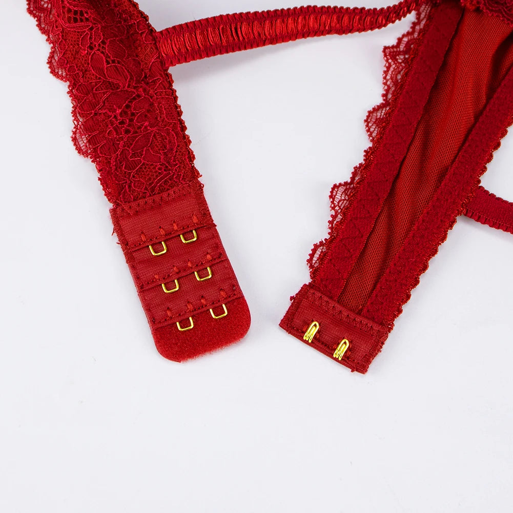 CYHWR Lenjerie elegantă de lux cu jumătate de cupă, dantelă transparentă, stil coajă solidă, ultra-subțire, 4 piese/loturi, sutien și jartieră