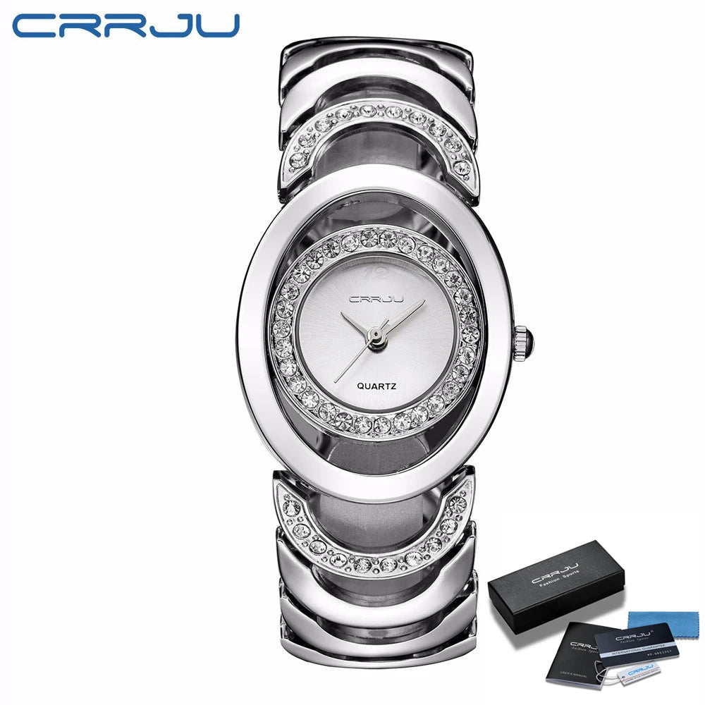 Damen-Uhr 2025: CRRJU Gold Watch Women Luxury Brand bracelet Ladies Quartz-Watch - Gifts For Girl Full Stainless Steel Rhinestone wristwatches whatch Collection
