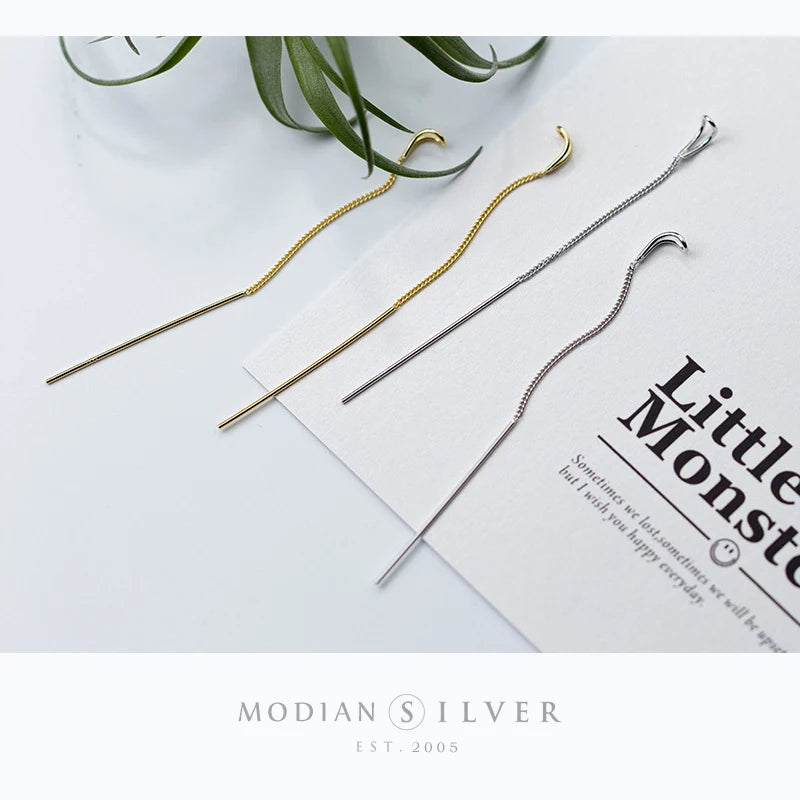 Cercei lungi cu pandantiv, minimalisti moderni, cu farmec simplu, pentru femei și fete, din argint 925