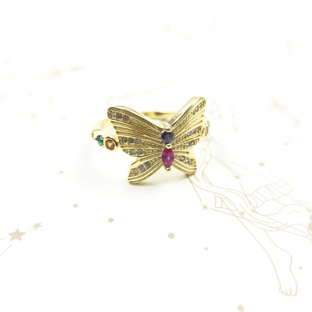 Inel delicat cu fluture, auriu, stil european, bijuterii fine pentru femei, cadou norocos, din argint 925