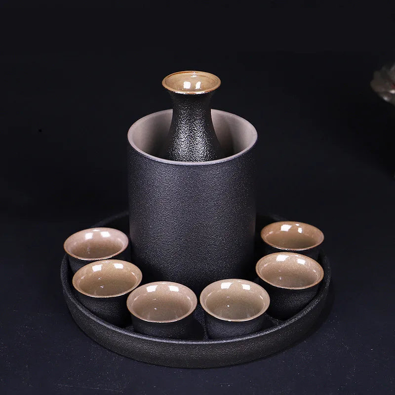 Ceramic Black Pottery Wine Set Small Wine Cup Wine Divider Glass Japanese Sake Set