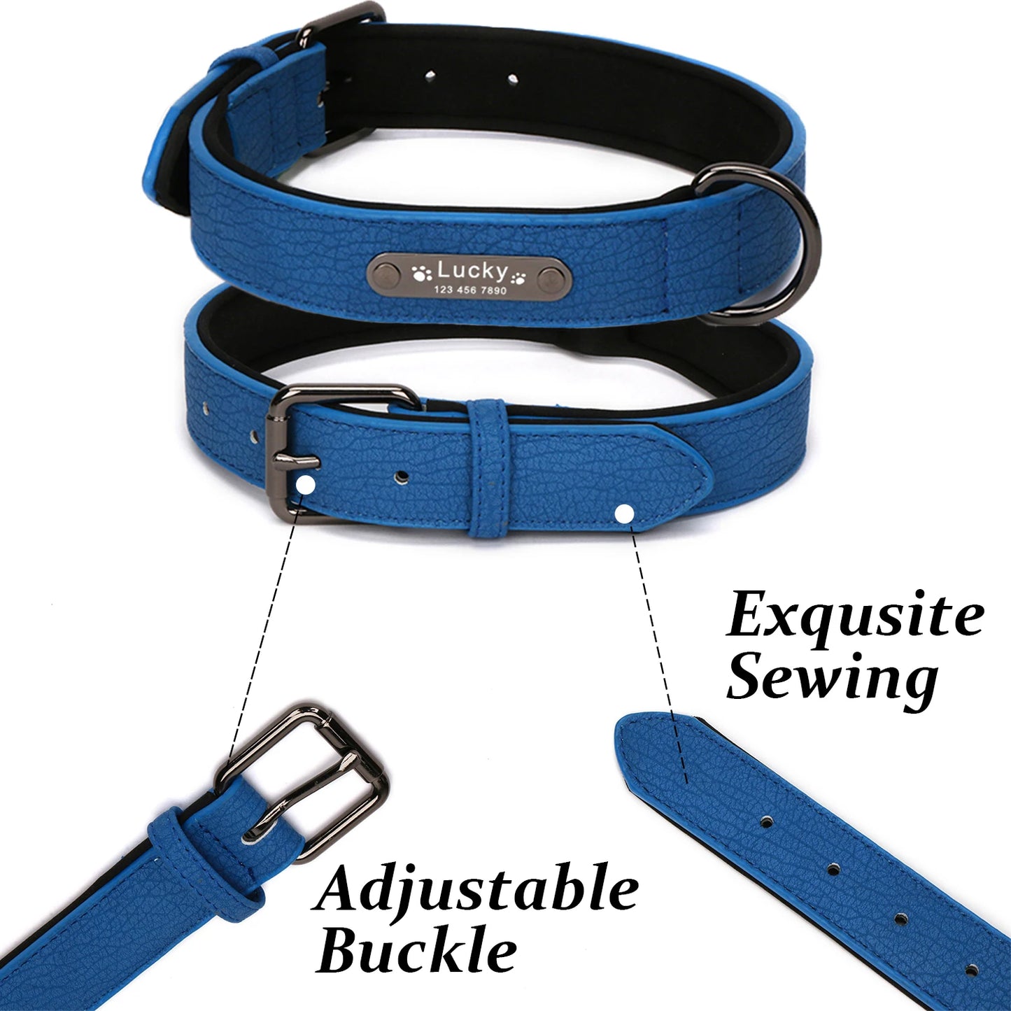 Anpassen Luxus Große Kleine Big Hund Halsband Leder Personalisiert, Breit Leder Personalisiert Halsband für Hunde Name Graviert