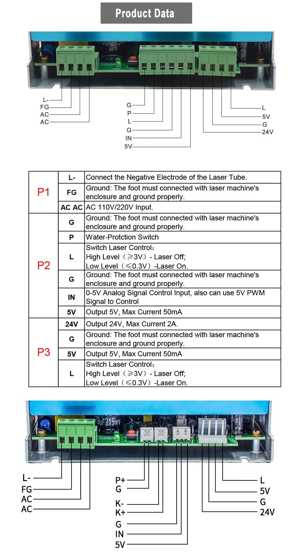 Tub laser CO2 Dragon Diamond, răcire cu apă - 40W, 50mm, 700mm