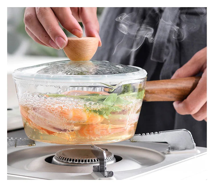 KEMORELA YS7258 Glasmilchtopf Holzgriff - 600ml 400ml Glas