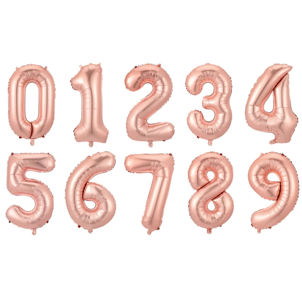 PartyPro Roségold Zahlenballons - Set 10 Stück 16 30 40Zoll
