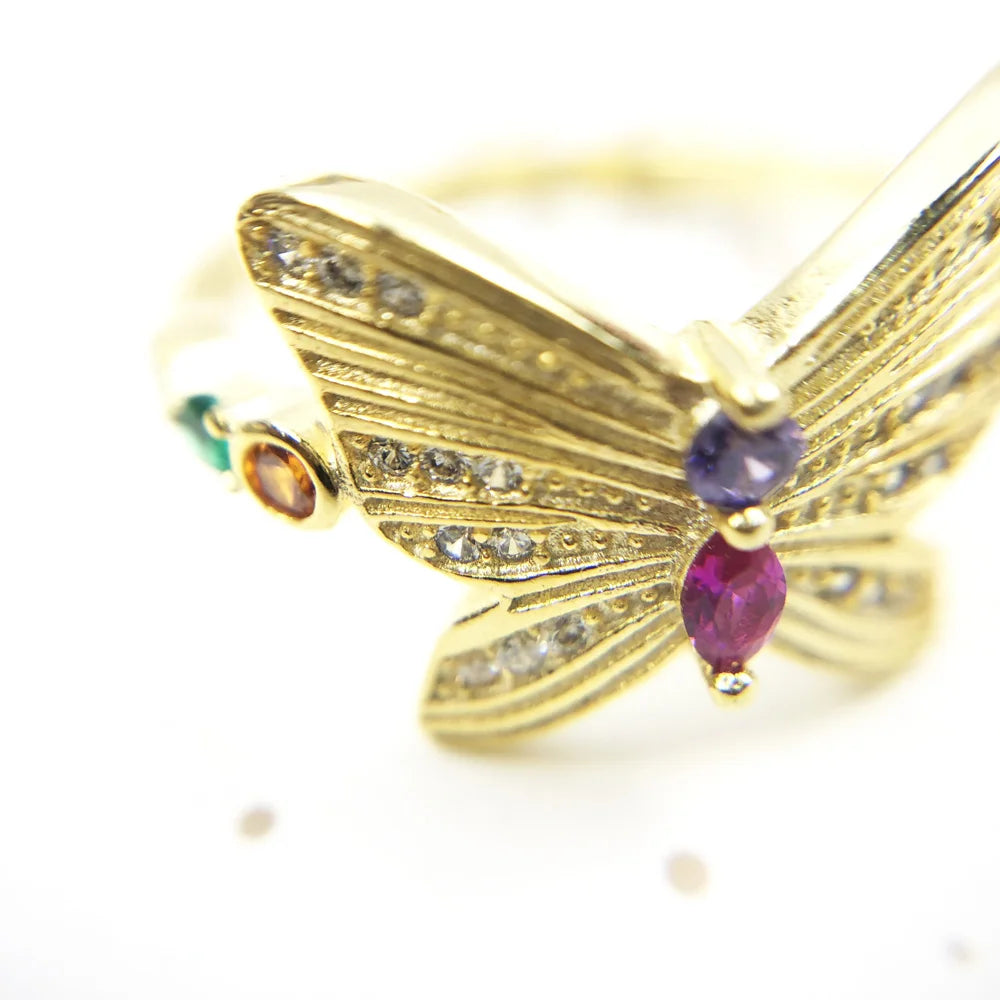 Delicate Ring Butterfly Gold Europe Style Fine Jewerly For Women Lucky Gift In 925 Sterling Silver