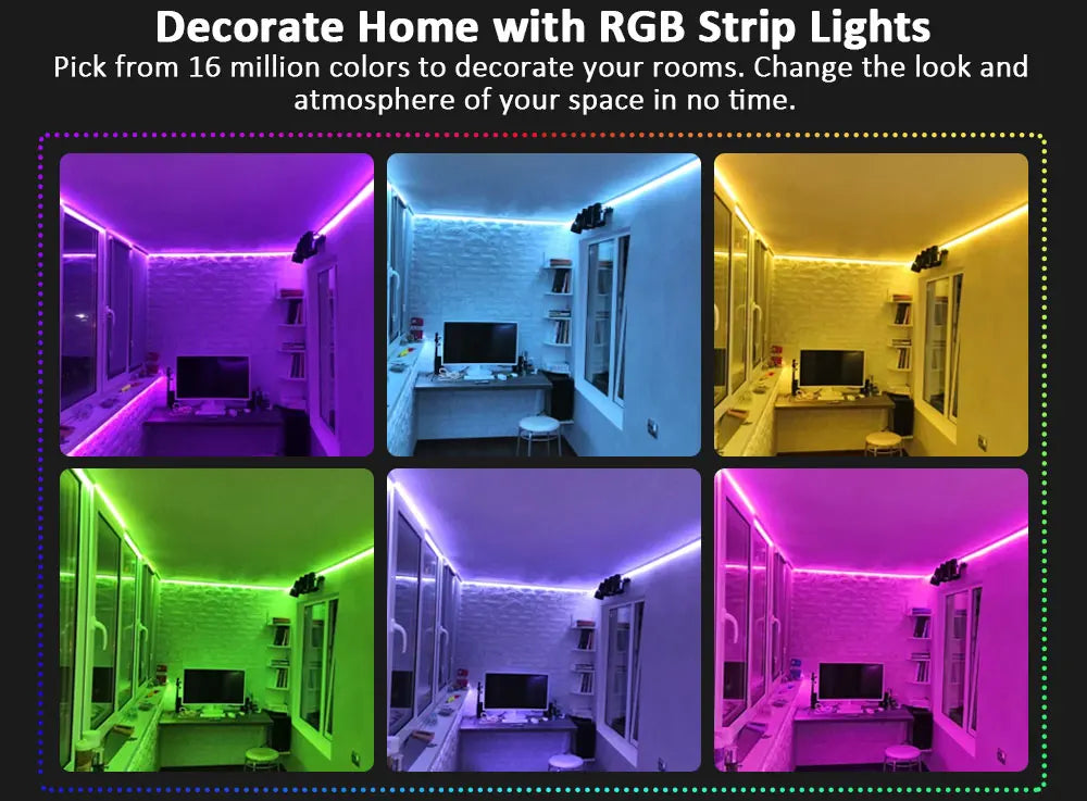 LED Strip Lights, Ultra-Long RGB 5050 LED Strips with Remote Controller, Color Changing Tape Light with 12V Adapter for Bedroom
