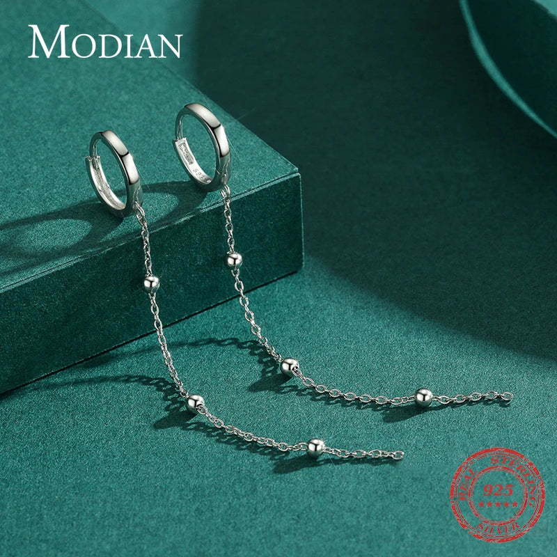 Modian Exquisite Mode Schwingende Lange Quasten Tropfen Ohrringe Echtes 925 Sterling Silber Charm Kette Hängende Ohrringe für Frauen Schmuck